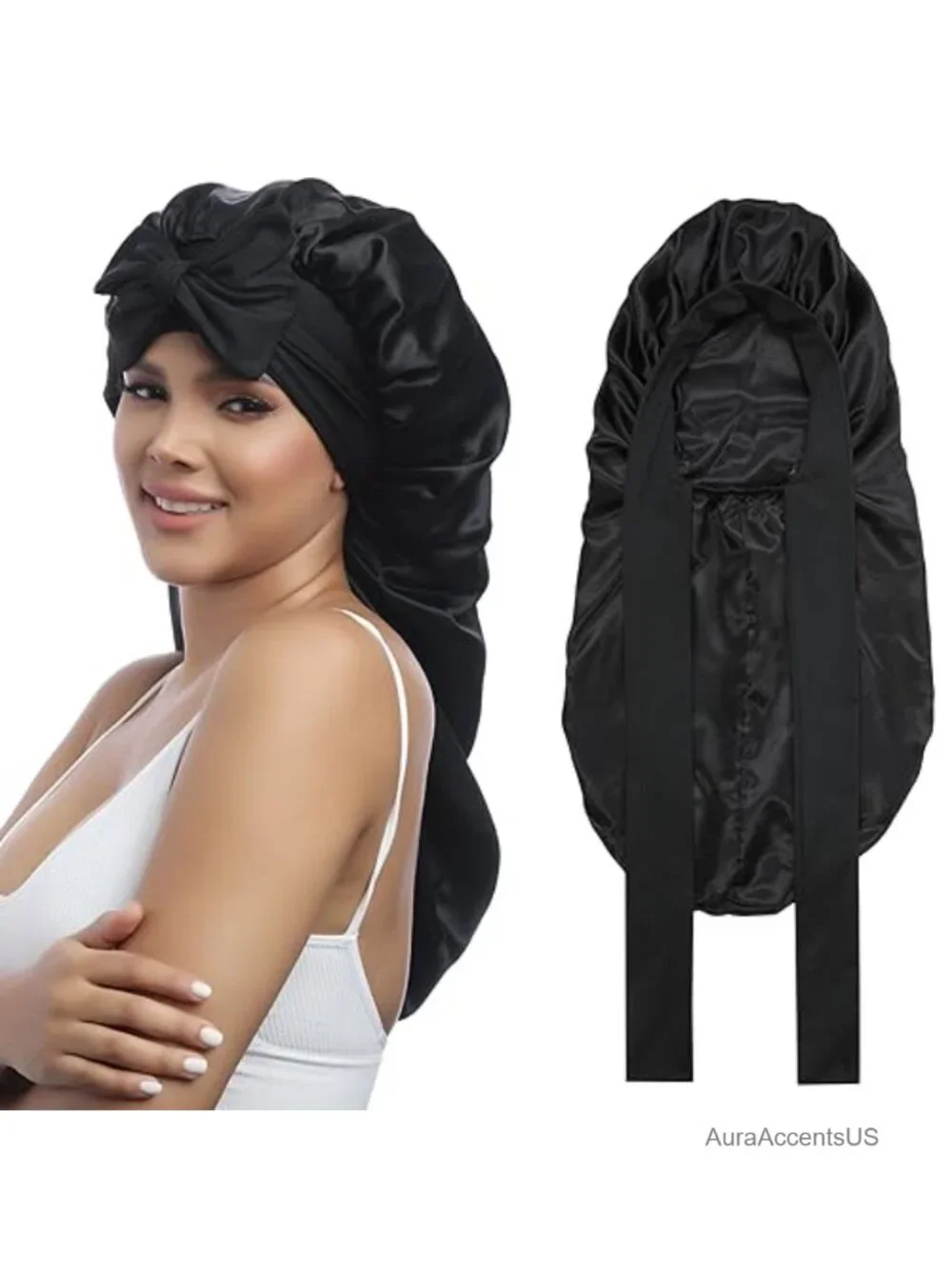 Double Layer Satin Bonnet for Sleeping with Tie Band